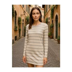 Michael Kors Sequin Stripe Mini Dress Womens Large Long Sleeves Gray